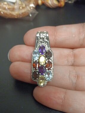 Multi Gemstone 4.60 ctw Pendant without Chain in Stainless Steel
